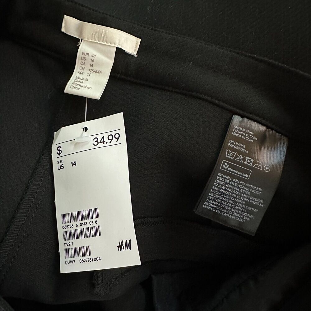 H&M Pants Women 14 Black Stretch Silver Zip Straight Skinny Athleisure 14 NWT - Picture 5 of 9
